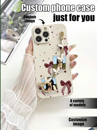 1 st. anpassningsbart vitt TPU-telefonskal med rosettmönster, stötsäkert och 1 st. vitt elektropläterat fjärilsarmband, anpassningsbar text, lämplig för årsdagar, alla hjärtans dag, födelsedagar, bröllop, mors dag, fars dag, bästa vänpresenter, presenter till mamma/pappa, pojkvän/flickvän, kompatibel med Apple/Android-telefoner