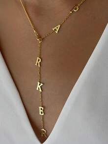 1 pieza Collar con placa con nombre personalizado, personalizable con 1-12 letras, collar con placa en forma de Y estándar, mejora el estilo personal, regalo de joyería, collar con placa bañada en oro - Cadena NK - Ver 8