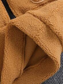 2pcs Baby Boy Fashionable Plush Bear Embroidered Collar Zip-Up Top And Pants Set, Comfortable - Brown - View 10