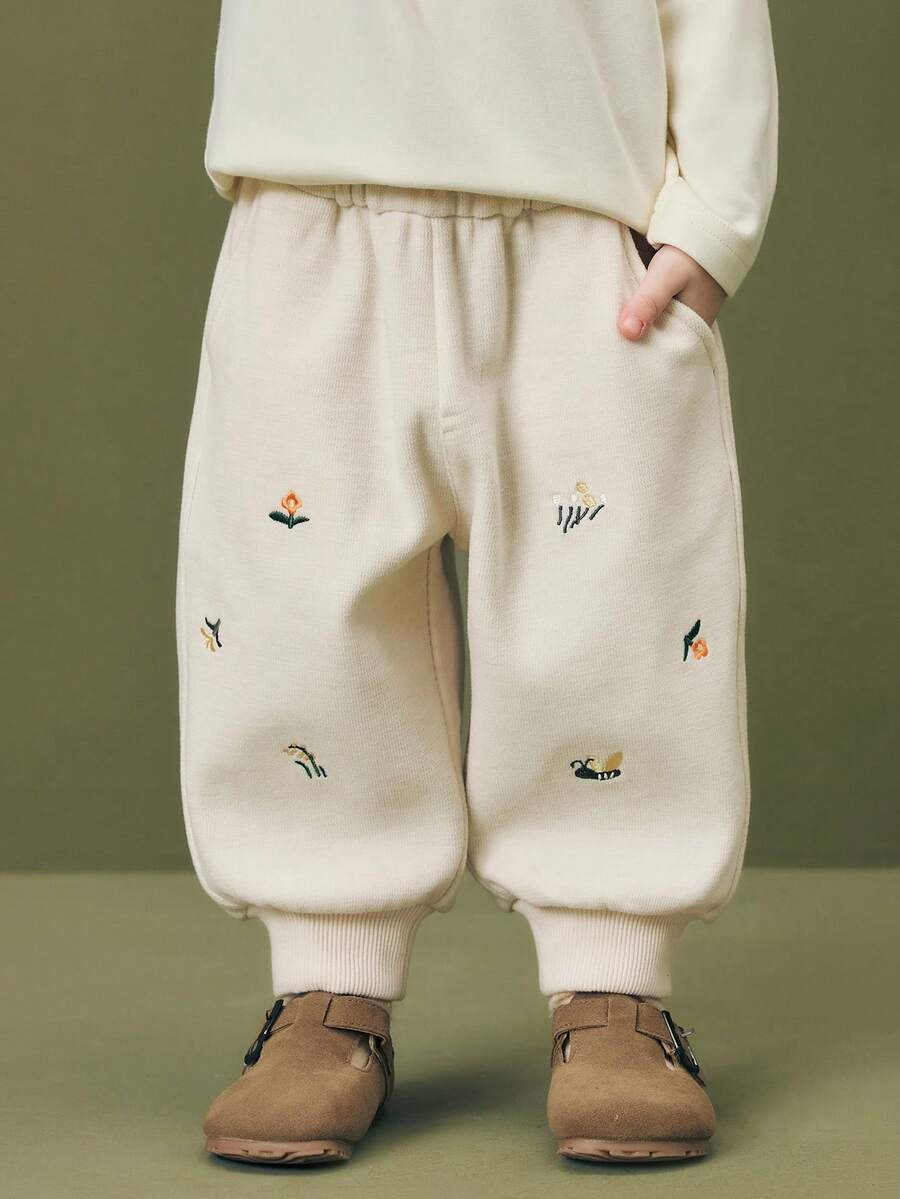 mini bala Girls Fleece Lined Pants Winter 2025, Cozy Warm Soft Cute Style - Light Khaki - View 1