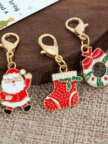 3pcs Christmas Keychain Set - Santa Claus, Snowmen, Christmas Tree, Candy Cane, Stocking, House, Gift Box, Garland Metal Keychains, Bulk Party Decorations & Favors For Christmas - Elegant, Christmas Gift Ideas, Christmas Gifts Bulk Bag Charms Car Accessories Teacher Friend Sister - D - View 5
