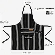 NLUS 2 Pack CooFKing Aprons For Women With Pockets Adjustable Kitchen Bib Aprons For Women Men Chef, Black/White Stripe (Classic Black/White Stripes),White/Black-2 - 白色/黑色-2 - 查看 4