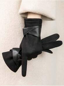 Women's Suede Gloves With An Elegant Bow, Thick Thermal Lined Warm Gloves, Windproof And Cold-Proof, Suitable For Winter Outdoor Adventures, Daily Commutes And Casual Wear - Multicolor - View 12
