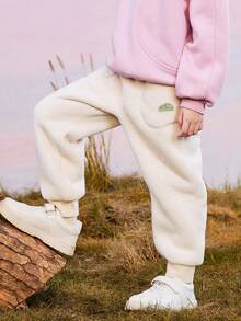 mini bala Pantalones de invierno para niños y niñas 2025 Nuevos pantalones largos con forro polar cálido - caqui claro - Ver 2