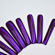 Premium Handmade Cat Eye Long Square Press On Nails, Purple Magnetic Shimmer Gradient, Galaxy Effect Nail Set, Party, Night Glam Summer Easter - 紫色 - 查看 5