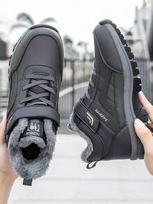 男士高品质休闲雪地靴防水保暖冬季鞋运动鞋男士徒步靴户外登山鞋男士运动鞋远足徒步靴 - 灰色 - 查看 2