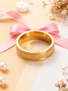 1pc Boy's Fashion Punk Style Minimalist Gold Stainless Steel Roman Numeral Ring, Suitable For Daily Wear, Parties And Valentine's Day Gifts - Ring - View 4