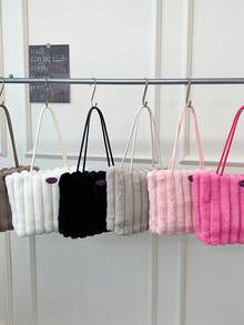 New Autumn/Winter Plush Underarm Handbag, Striped Tote Bag, Casual Large Capacity Plush Bag, Korean Fashion Shoulder Bag - Multicolor - View 4
