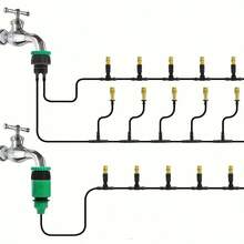 Sistema de riego por nebulización multifuncional para exteriores de 15m/20m/25m/30m, kit de enfriamiento y riego para jardín con boquillas de niebla de latón y tubería de 1/4", adecuado para jardín, invernadero e irrigación - Multicolor - Ver 3