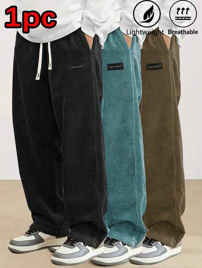 男士松紧腰灯芯绒裤子，时尚抽绳直筒休闲运动裤，春秋季