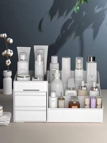 منظم مستحضرات التجميل ذو سعة كبيرة مع أدراج - صندوق تخزين مكياج محمول للشفاه والعناية بالبشرة، بلاستيك متين، صندوق تخزين مستحضرات التجميل، صينية الخزانة، أكثر من حجرة واحدة - أبيض - مشاهدة 6