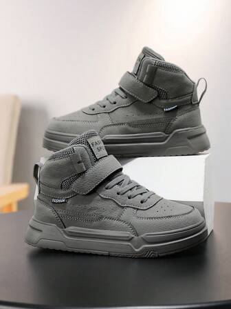 1 Pair Fashionable & Comfortable High-Top Children Skate Shoes, Shock-Absorbing Sports Shoes, Hook And Loop Closure Design, Unisex Casual Shoes For Boys & Girls, Versatile Campus Wear