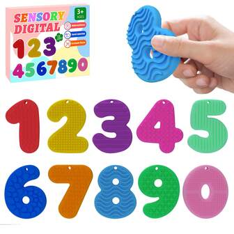 10 st digital sensorisk stresslindrande leksak - Fingertoppssilikonsensoriska siffror för att lindra ångest, Uppgraderade texturerade sensoriska stenar med sugkoppsbas, silikontexturerad stresslindrande leksak, Färgglad cool leksak. Lämplig för tidsfördriv, autism och digital utbildningsleksak.