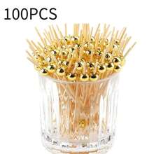 200/100/50/20 CÁI, Que gắp trái cây bằng hạt vàng, Nĩa trái cây bằng tre, Que tre trang trí dùng một lần, Biển báo dây sáng tạo, Đồ trang trí tiệc, Đồ dùng tiệc, Đồ trang trí ngày lễ, Đồ dùng ngày lễ, Đồ dùng học tập - Vàng - Xem 10