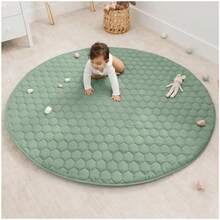 Rectangle Kids Play Mat - Medium 48 x 72 inches Soft Quilted Baby Floor Mat with Non-Slip Bottom - Plush Design for Toddlers Playtime and Relaxation - Comfortable and Durable -(Verde salvia Round - 153 cm) - Multicolor - Ver 1