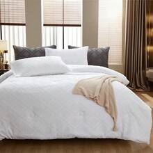 Luxury Thick Winter Comforter - Super Soft Microfiber Filled, Quilted Solid Color Diamond 3D Jacquard Duvet Cover, Suitable For All Seasons, Machine Washable - Perfect For Bedroom, Hotel And Guest Room (Pillow Case Not Included) - White - View 5