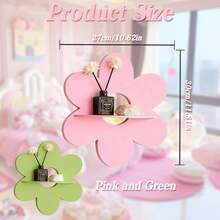 2Pcs Cute Shelf Pink Floating Shelves, Flower Shaped Green Floating Shelves Display Daisy Decor For Bathroom Livingroom Bedroom Shelves - 2pcs - 查看 4