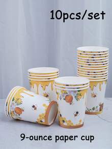 The Bee-Themed Disposable Tableware Set Includes 9-Inch And 7-Inch Paper Cups And Napkins. It Is Suitable For Various Occasions Such As Clubs, Parties, Picnics, Weddings, Family Dinners, And Party Supplies. It Is Suitable For Both Kitchen And Restaurant Decoration, As Well As Party Decoration. Reception Paper Plates Are Disposable Tableware. Wedding And Party, Design. - Multicolor - View 10