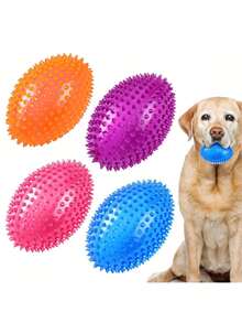 4.5 Inch Squeaky Tip Ball Dog Toy, Suitable For Medium To Large Dogs, Durable Chew Toy For Aggressive Chewers, Designed For Powerful Chewing Dogs - Large Spiked Squeaky Chew Ball, Combines Dental Training And Fetch Game, Ideal For Puppy Teething And Large/Strong Chewing Dogs - Multicolor - View 9