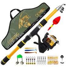 Zestaw wędki z kołowrotkiem, składany kołowrotek wędkarski, przynęty, akcesoria, torba wędkarska, przenośny zestaw wędkarski do wędkarstwa morskiego i słodkowodnego, prezent dla wędkarza - Wielokolorowe - Zobacz 3