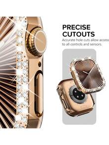 1个闪亮女士手表表壳，兼容（38/42/40/41/44/45/56/49毫米），镶嵌两排水钻，防震硬质PC镂空表壳，兼容 Series 11/10/9/Ultra/SE/8/7/6/5/4/3，时尚表壳，佩戴方便，触控灵敏。 - 玫瑰金 - 查看 7