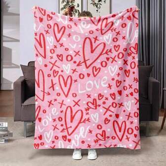 1pc Valentine's Day Gift Printed Blanket, Warm, Soft And Comfortable Blanket Suitable For Sofa, Bed, Car, Office, Flannel, Room, Camping, Travel, All Season Gift Blanket