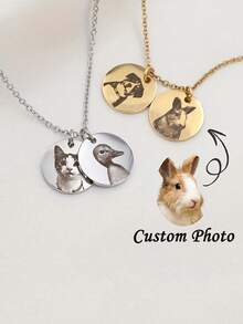 Collier personnalisé avec photo d'animal de compagnie, portrait photo gravé sur mesure, collier commémoratif en acier inoxydable plaqué or pour chat et chien, bijou familial, cadeau commémoratif pour amateurs d'animaux de compagnie, cadeau de Noël et de Thanksgiving - Multicolore - Voir 1