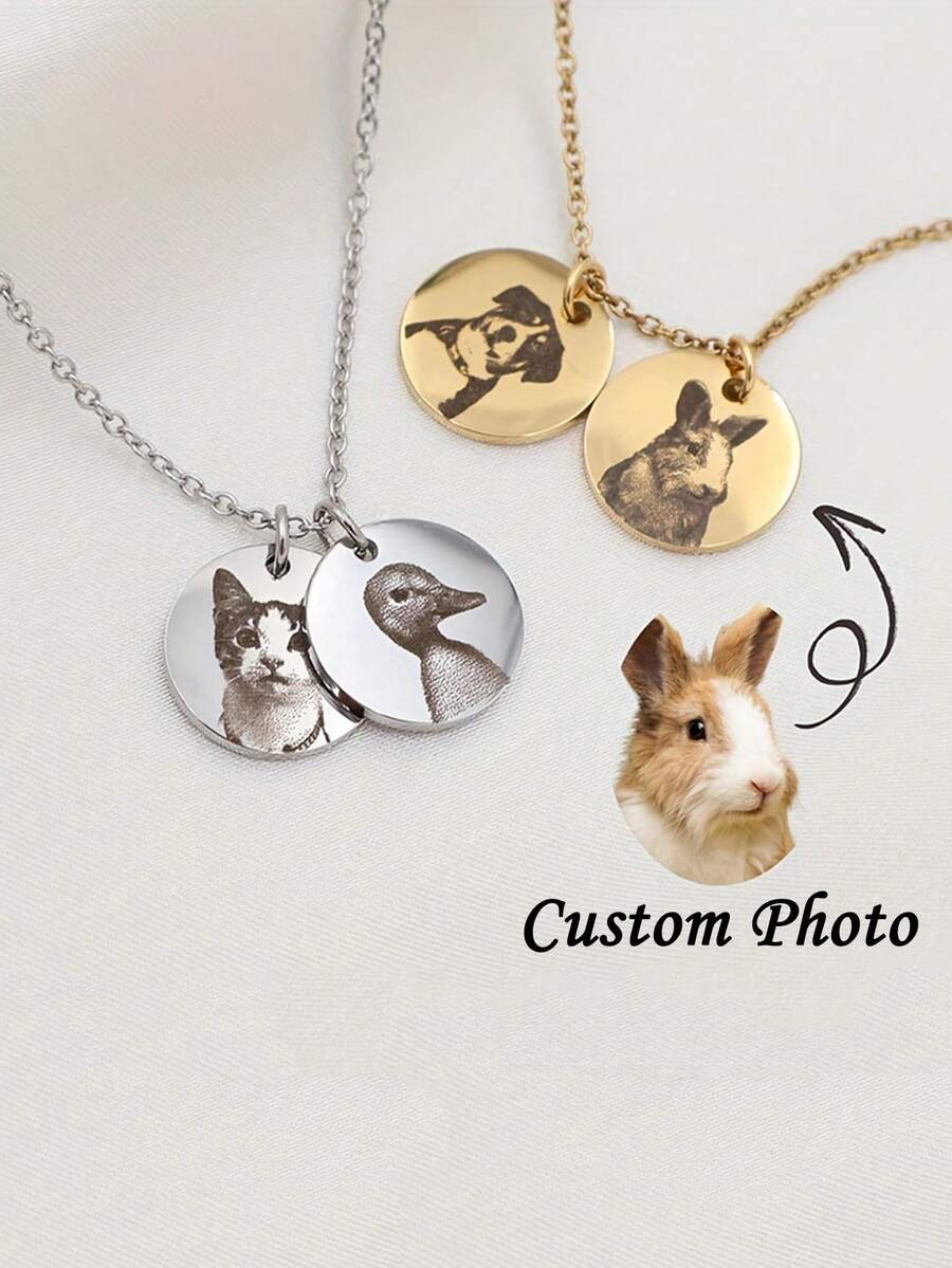 Collier personnalisé avec photo d'animal de compagnie, portrait photo gravé sur mesure, collier commémoratif en acier inoxydable plaqué or pour chat et chien, bijou familial, cadeau commémoratif pour amateurs d'animaux de compagnie, cadeau de Noël et de Thanksgiving - Multicolore - Voir 1