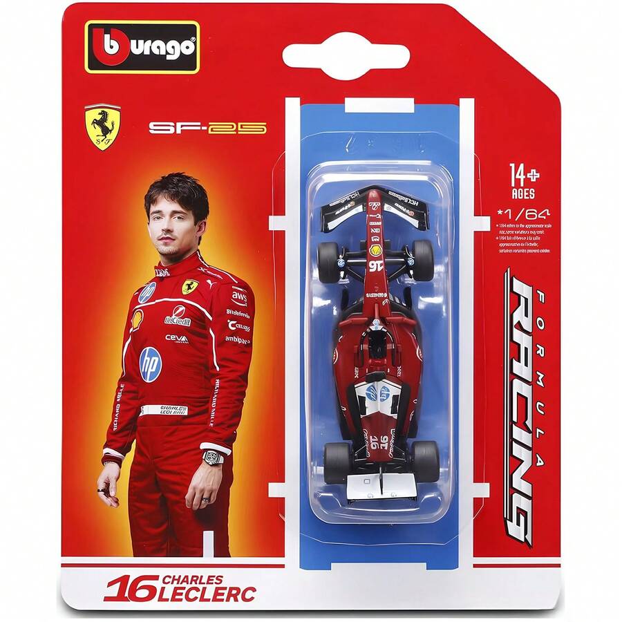 2025新款1:64 Bburago 2025 F1合金车模 - 法拉利SF25/红牛RB21/AMG W16 E Performance/迈凯伦MCL39合金赛车模型,节日和生日的完美收藏礼物 - SF25#16 - 查看 1