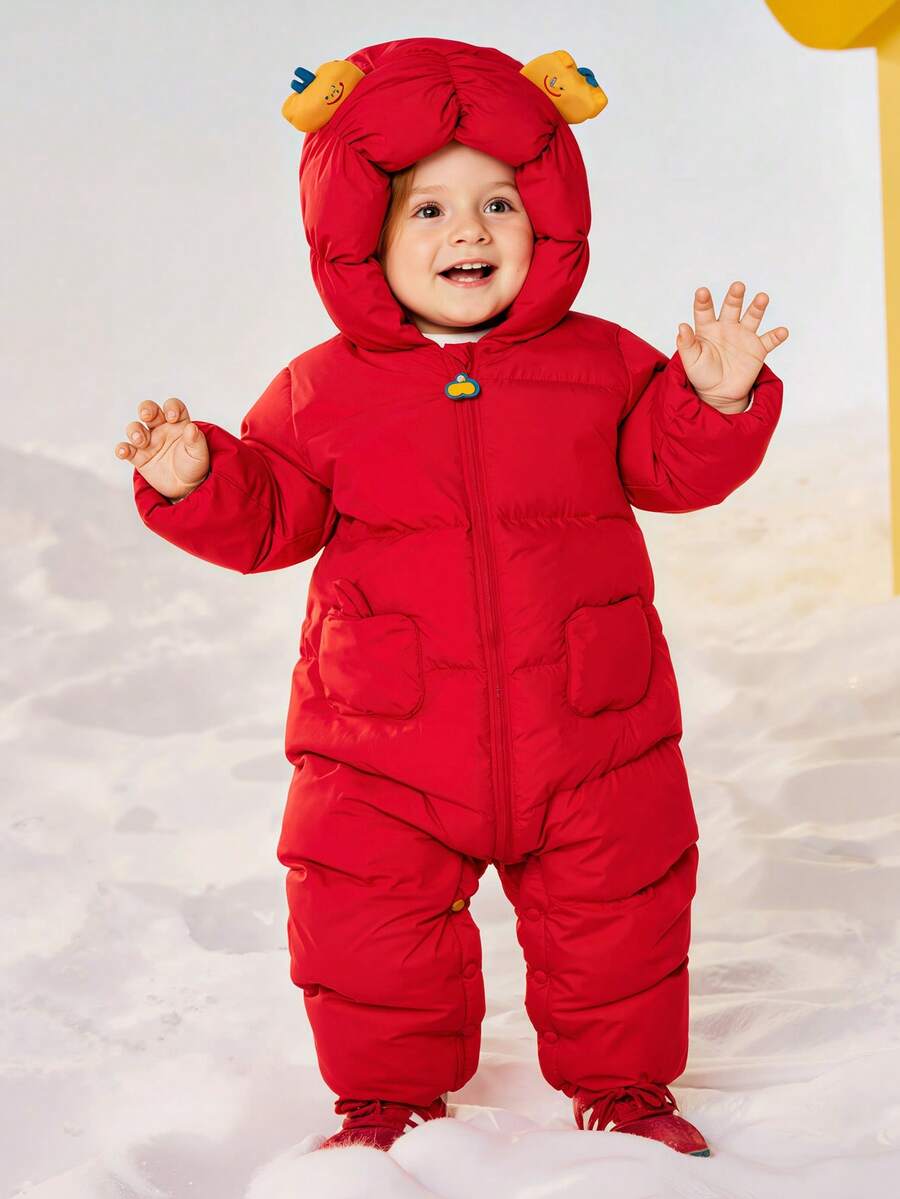 mini bala Baby Girl Triple-Protect Down Romper Winter 2025, Cute Design Warm Snowsuit - Red - View 1