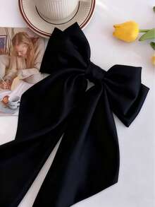 1 chiếc kẹp tóc nơ đen, kẹp tóc nơ lớn dành cho nữ, băng đô satin ngoại cỡ cho bé gái, kẹp tóc nơ đuôi dài cỡ lớn, phụ kiện tóc làm quà tặng, kẹp càng cua, ghim cài tóc - màu đen - Xem 4