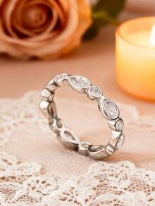 1pc Women's Synthetic Zirconia Eternity Ring,Stackable Ring,Anniversary Jewelry Gift,Minimalist Classic Fine Jewelry For Engagement & Parties (No Box)