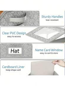 多功能防尘拉链布艺收纳盒，大容量可折叠衣柜整理盒。可堆叠收纳棒球帽、帽子、衣物。情人节礼物。毛绒玩具 - 白色带红色标签，是衣柜整理收纳的理想之选。送给女性的礼物。 - 彩色 - 查看 11