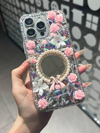 Fresh Style Tassel Diamond-Studded Mirror Shockproof Phone Case With Edge Protection For Women, Available For Multiple Apple Models