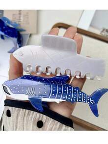 1个亚克力鲨鱼、鲸鱼、海洋动物造型发爪夹，独特小众海洋系列发饰，大号优雅发爪夹，时尚发夹，女士发饰 - 彩色 - 查看 8