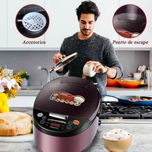Olla arrocera eléctrica de 6 litros, olla arrocera multifunción, potencia de 900 W, modos multifunción compatibles con arroz blanco/cocción lenta/mantener caliente, panel fácil de limpiar con funcionamiento sencillo, equipada con válvula de vapor, adecuada para cocinas domésticas, cocina diaria y reuniones con varios comensales. - Tipo de Enchufe A USA (110-127V) - Ver 1