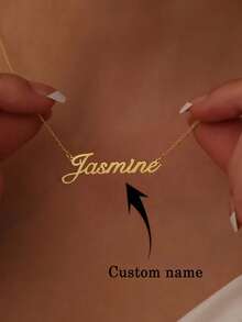 1pc Customizable Minimalist Fashion Name Necklace, Stainless Steel Jewelry, Gold Chain And Silver Chain, Elegant Name Necklace, Name Necklace, Customized Necklace, Pendant Necklace, Women's Jewelry, Unisex Necklace, Year-Round Gift For Friends And Family, Personalized Gift, Women's Delicate Necklace, Customizable Name Necklace, Birthday Gift, Anniversary Gift, Valentine's Day Gift, Christmas Gift, Etc. - Multicolor - View 2