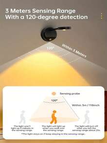 1pc Wireless LED Wall Light With Motion Sensor - Remote/Touch Control, 3 Color Changing Modes, USB Rechargeable, Suitable For Home Decor - 壁燈 - 查看 10
