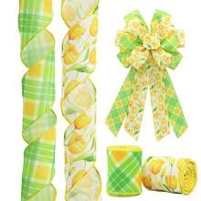 2 Rolls Yellow Tulip Wired Ribbon - 2.5 Inch Wide, 10 Yards Total, Tulip Floral Pattern, Cheerful Summer Floral Ribbon For Wedding Decor, DIY Crafts & Gift Wrapping,Green - GREEN - View 1