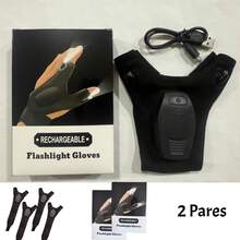 2 Pares Guantes con Luz LED, Guantes de Trabajo sin Dedos con Linternas Manos Libres para Mecánico/Noche/Pesca (Negros), Regalos Tecnología Hombre, Padre, Cumpleaños - 1 - Ver 7
