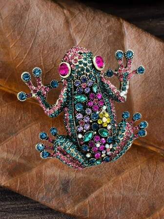 1pc Handcrafted Colorful Rhinestone Frog Brooch, Unisex Casual/Office/Party Dress Accessory