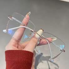 1 Piece Starry Sky Frameless Transparent Lens Women's Glasses, Shiny Galaxy Frame Flat Mirror - 銀色框架 - 查看 5