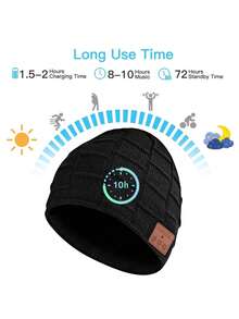 Wireless Music Hat  Cap Beanie Headphones Hat Women Winter Keep Warm Hats Cap Music Beanie With Headphones Built-In Stereo Speakers Mic For Outdoors Sports Running Skiing Christmas Gift For Woman Man Teenagers Her Him Wife & Husband Son Daughter Father Mother - 黑色 - 查看 3