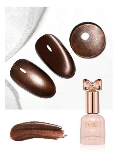 annies Esmalte em gel marrom escuro olho de gato, 10ml, com glitter magnético, refletivo e translúcido. Necessita de cura UV. Presente ideal para salão de beleza. Perfeito para meninas e mulheres que gostam de unhas.