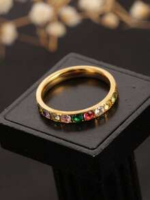 1 chiếc nhẫn kim cương vuông lớn bằng thép không gỉ, nhẫn đính đá Cubic Zirconia hình vuông nhỏ đơn giản mạ vàng 18K, thích hợp cho trang phục hàng ngày của phụ nữ, đám cưới, quà tặng cho mẹ/vợ - Nhẫn vàng họa tiết hình học đính đá zircon nhân tạo nhiều màu sắc - Xem 5