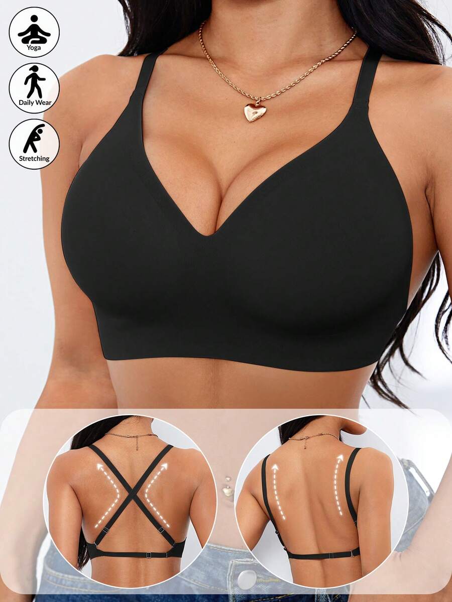 QIW 1 قطعة حمالة صدر رياضية نسائية مريحة وخالية من الحياكة، قابلة للتعديل، لاسلكية مع وسادات قابلة للإزالة