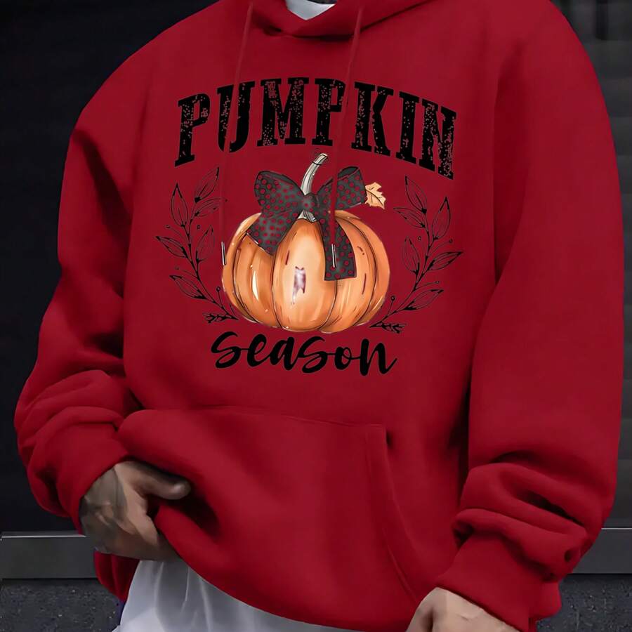 Black Hoodie With Seasonal Pumpkin Text For Fall - Red - View 1