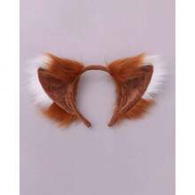 Fox Ears And Tail, Faux Fur Wolf Cat Raccoon Tail Ears Headband Cosplay Costume Accessory Set For Halloween Party,30190295 - 棕色 - 查看 2