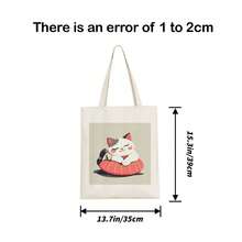 Women's Minimalist Japanese Good Luck Bag - Heavy-Duty Tote With Sleeping Cat Design, Spacious Open-Top Shopping Bag For Everyday, Beach, Office - Available In Beige, Red, Gray, White, Pink - Gift Idea, Casual Carryall, Playful Illustration, Sturdy Construction, Fashion Accessory - 13.8x15.75 英吋(35x40 公分) - 查看 6