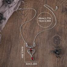 Gothic Spider Necklace For Women Halloween Red Crystal Spider Pendant Necklace Black Choker Punk Skull Chain Necklaces Vintage Goth Jewelry Cosplay Costume Accessories,SilverRed - 銀紅 - 查看 6